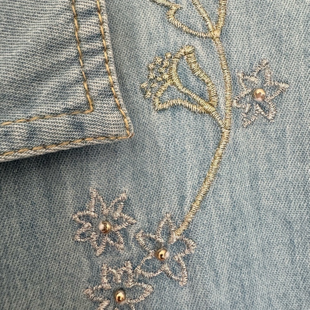 Vintage LizWear Denim Maxi Dress embroidered Pear buttons country western - Picture 10 of 13